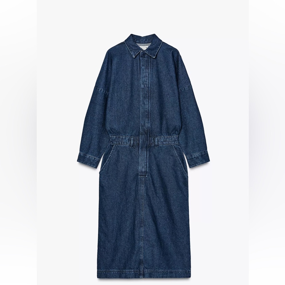 NWT ZARA Denim Long Sleeve Midi Dress - Picture 2 of 7